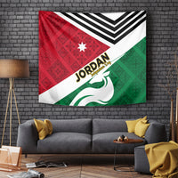 Jordan flag tapestry wall hanging with bold black chevrons, red and green panels, white center star