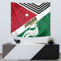 Jordan flag tapestry wall hanging with diagonal Jordan lettering across red, white, and green sections