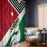 Jordan flag style window curtain set: red and green panels with black chevron accents