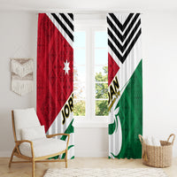 Jordan-themed window curtain panels with red star, black chevrons, and green emblem print