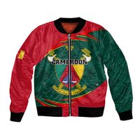 Unisex bomber jacket with central Cameroon coat-of-arms patch, full front zipper, ribbed cuffs