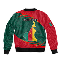 Bomber jacket in red and green with back graphic, 'YOUR TEXT' and Cameroon map, zip