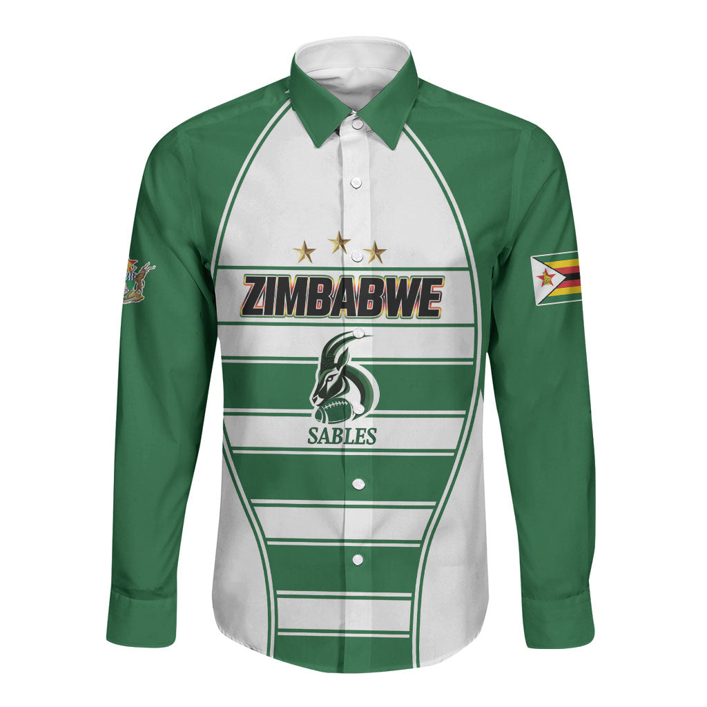 Custom Zimbabwe Rugby 3rd Africa Cup Long Sleeve Button Shirt The Sables Back-to-Back Champions