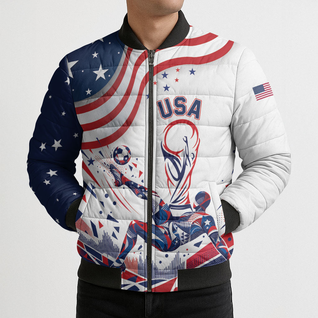 Personalized Soccer USA Bomber Puffer Jacket US Dynamic Stylized