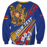 Blue unisex sweatshirt with large back crest and 'YOUR TEXT' print, ribbed cuffs and hem.