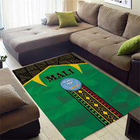 Green Mali area rug with bold black stripe trim and crest emblem in center