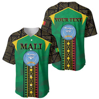 Green baseball jersey shown front and back; patterned sleeves, crest, Mali and 'YOUR TEXT'