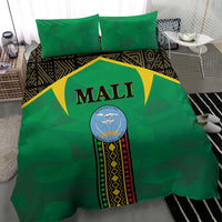 Green bedding set featuring Mali emblem, yellow banner, and patterned black/gold stripe panel