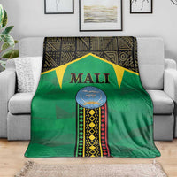 Green Mali-themed throw blanket with 'MALI' crest and red/yellow geometric center panel