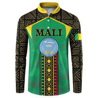 Green long-sleeve button sweatshirt with yellow collar, Mali crest and vertical trim