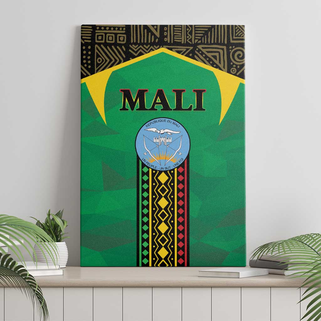 Green Mali canvas wall art front view with Mali title and crest emblem in the center