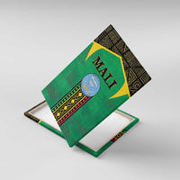 Angled green Mali canvas wall art showing Mali title, crest emblem, and multicolor patterns