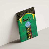 Green Mali canvas wall art tilted on a wall with Mali title and crest emblem