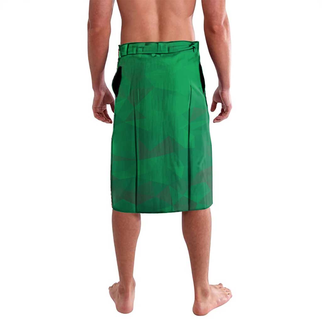Green wrap skirt with elastic waistband and draped front hem