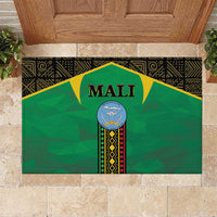 Rectangular green Mali rubber doormat with centered emblem and black geometric border