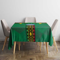 Square green Mali tablecloth with central geometric stripe panel