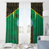 Green window curtain pair with black patterned header, gold diagonal stripe, and Mali crest.