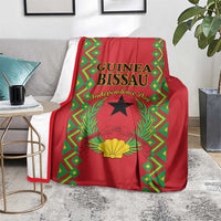 Red blanket with Guinea-Bissau Independence Day design, black star, green-yellow geometric trim
