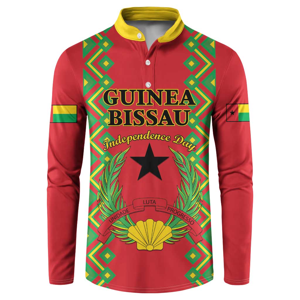 Red button sweatshirt with yellow collar, Guinea-Bissau graphic print and long sleeves