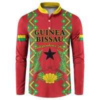 Red button sweatshirt with yellow collar, Guinea-Bissau graphic print and long sleeves