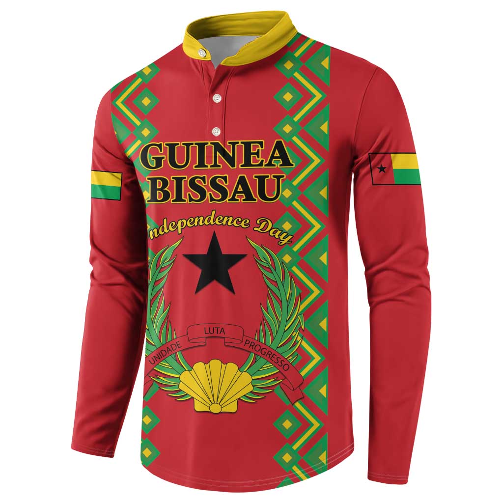 Red button sweatshirt with yellow collar, Guinea-Bissau front graphic and star emblem