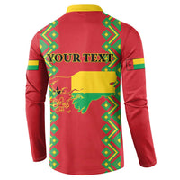Red back button sweatshirt with yellow collar, YOUR TEXT and map graphic