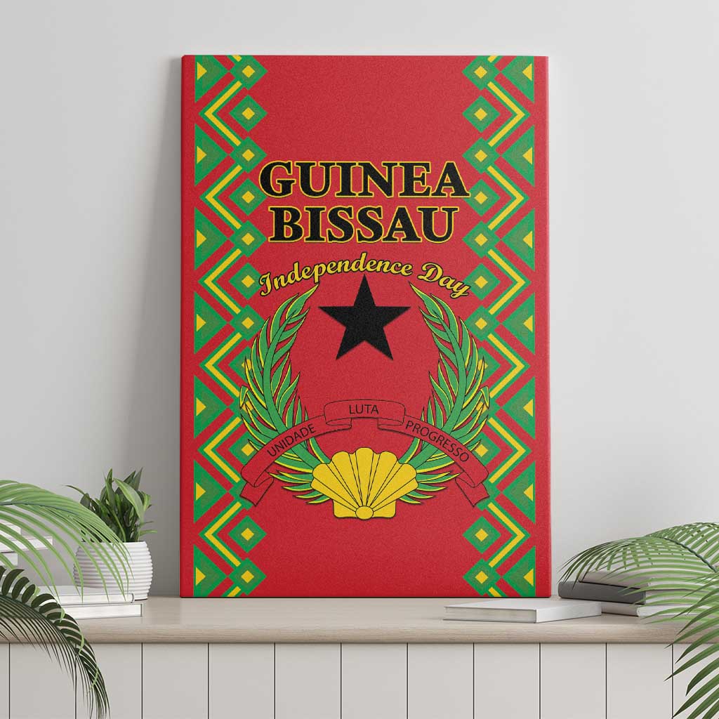 Red Independence Day canvas wall art featuring black star, gold shell, and green geometric frame