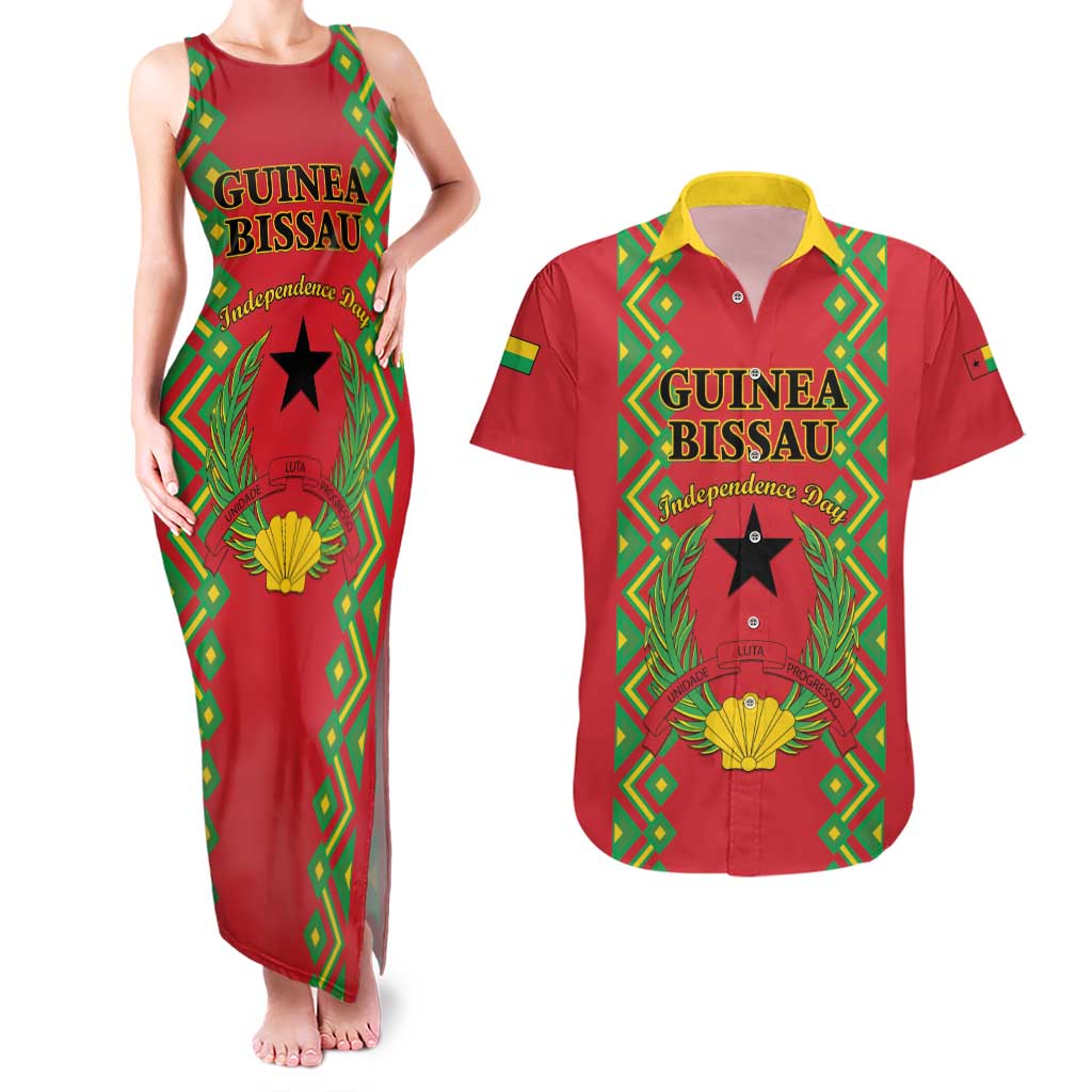 Guinea-Bissau Couples Matching Tank Maxi Dress and Hawaiian Shirt Unidade Luta Progresso - Wonder Print Shop