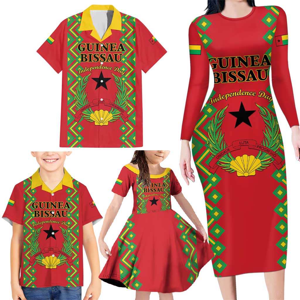 Guinea-Bissau Family Matching Long Sleeve Bodycon Dress and Hawaiian Shirt Unidade Luta Progresso - Wonder Print Shop