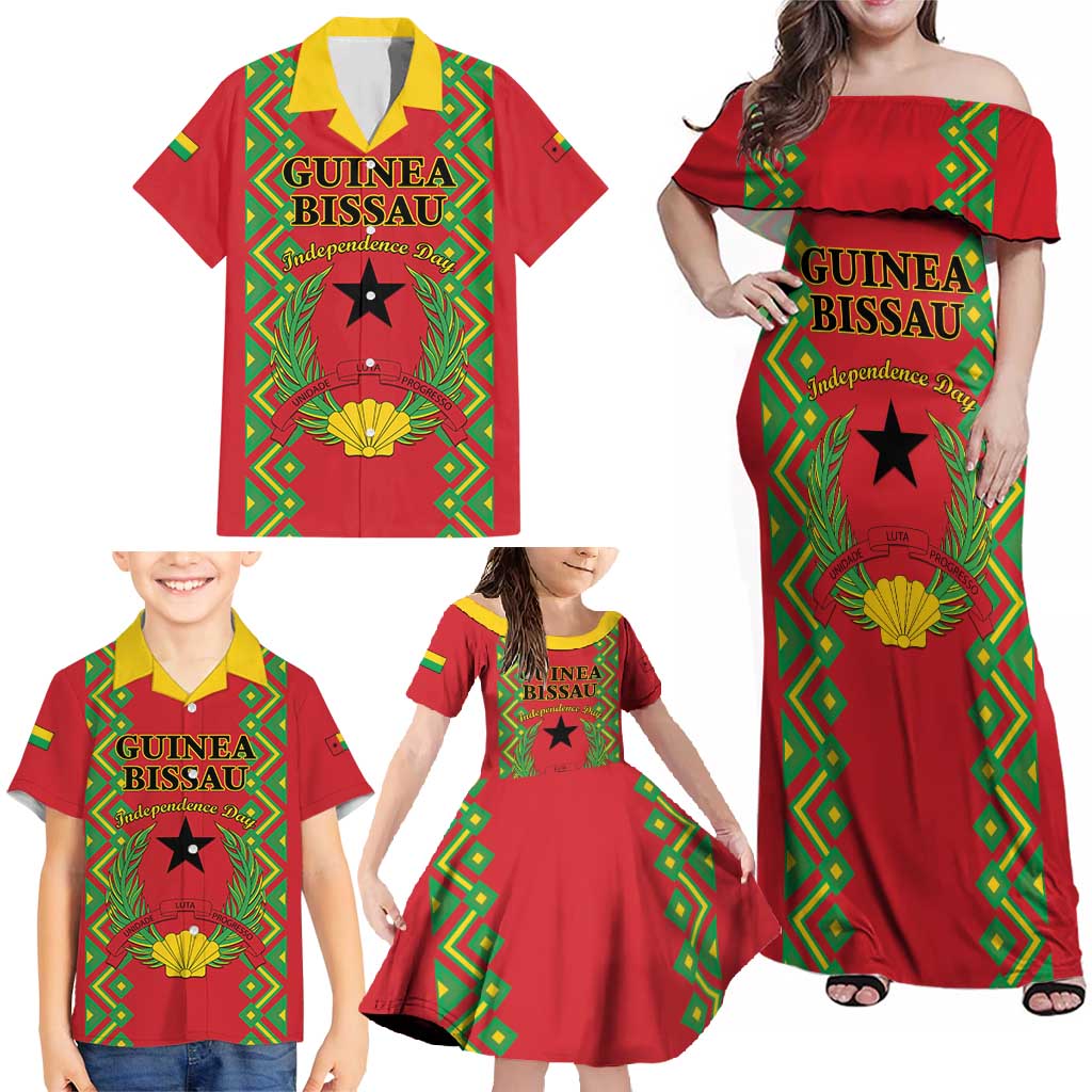 Guinea-Bissau Family Matching Off Shoulder Maxi Dress and Hawaiian Shirt Unidade Luta Progresso - Wonder Print Shop