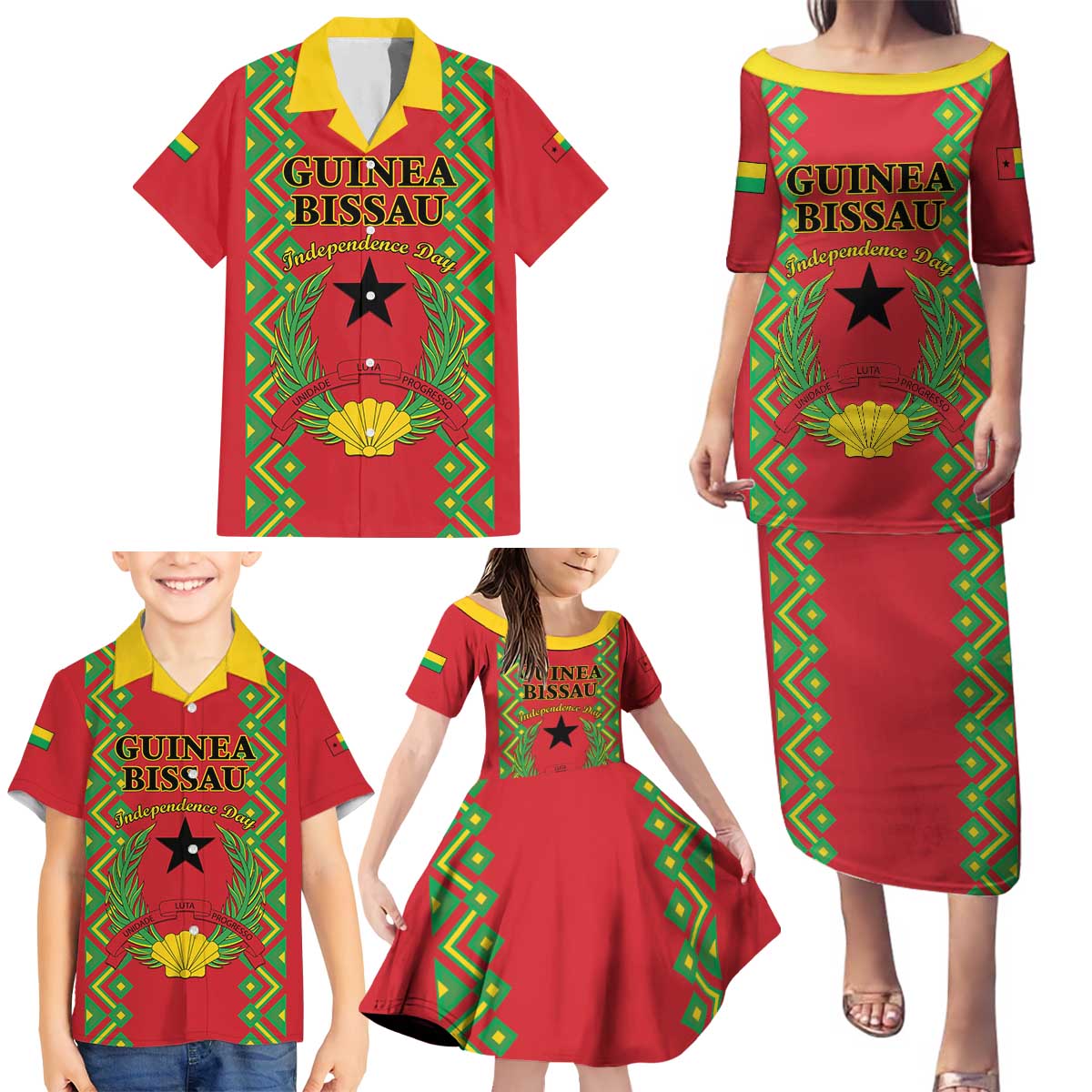 Guinea-Bissau Family Matching Puletasi and Hawaiian Shirt Unidade Luta Progresso - Wonder Print Shop