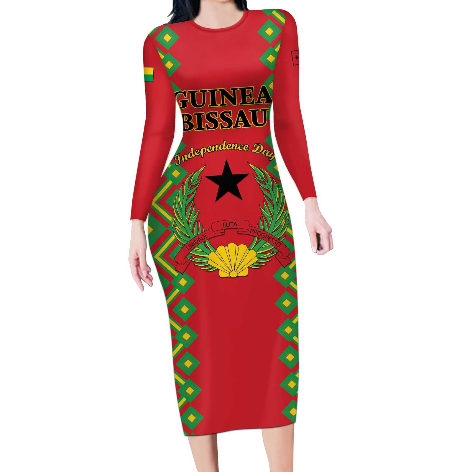 Guinea-Bissau Long Sleeve Bodycon Dress Unidade Luta Progresso - Wonder Print Shop