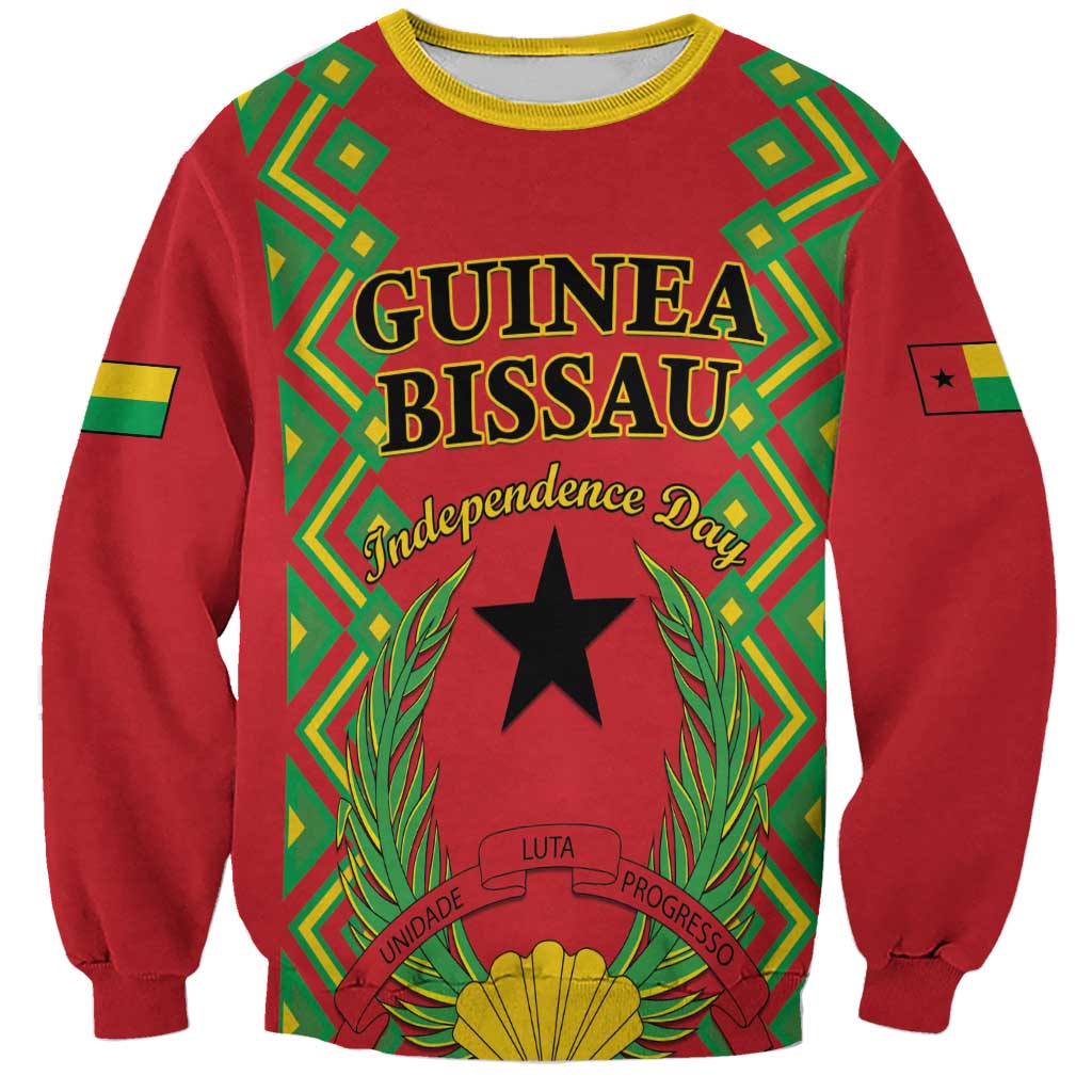 Red sweatshirt with green and yellow Guinea-Bissau Independence Day graphic and star
