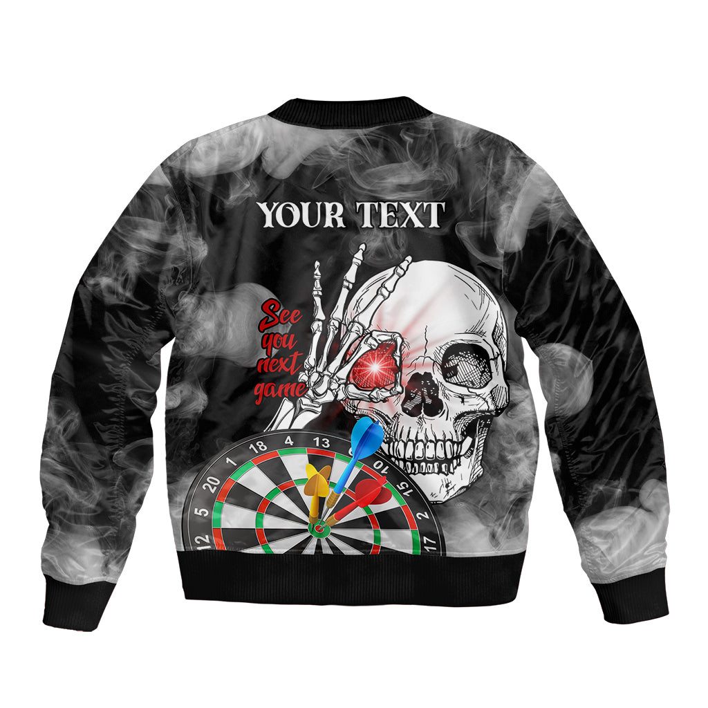 Black bomber jacket with skull, darts board and 'YOUR TEXT' back print