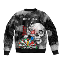 Black bomber jacket with skull, darts board and 'YOUR TEXT' back print