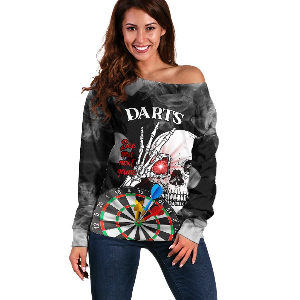 Personalised Skull Darts Off Shoulder Sweater See You Next Game - Wonder Print Shop