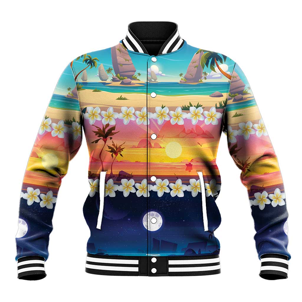 Hawaii Beach Landscape Time-Lapse Baseball Jacket Tropical Plumeria Flowers - Wonder Print Shop