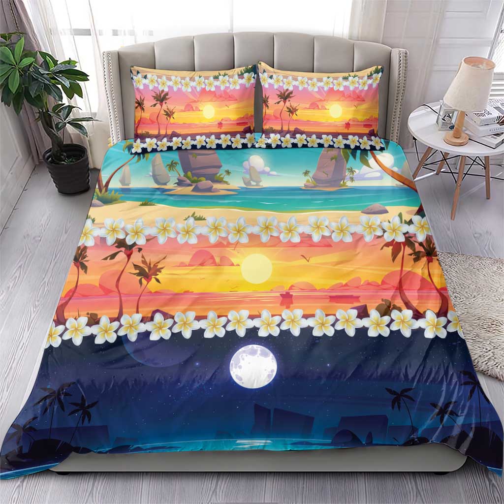 Hawaii Beach Landscape Time-Lapse Bedding Set Tropical Plumeria Flowers - Wonder Print Shop