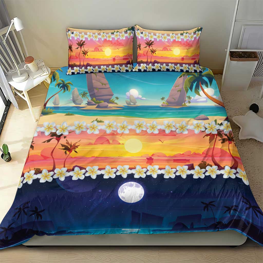 Hawaii Beach Landscape Time-Lapse Bedding Set Tropical Plumeria Flowers - Wonder Print Shop