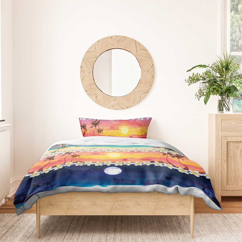 Hawaii Beach Landscape Time-Lapse Bedding Set Tropical Plumeria Flowers - Wonder Print Shop