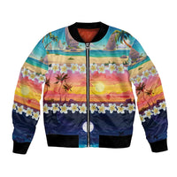 Hawaii Beach Landscape Time-Lapse Bomber Jacket Tropical Plumeria Flowers - Wonder Print Shop