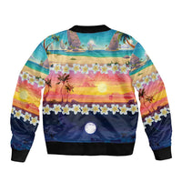 Hawaii Beach Landscape Time-Lapse Bomber Jacket Tropical Plumeria Flowers - Wonder Print Shop