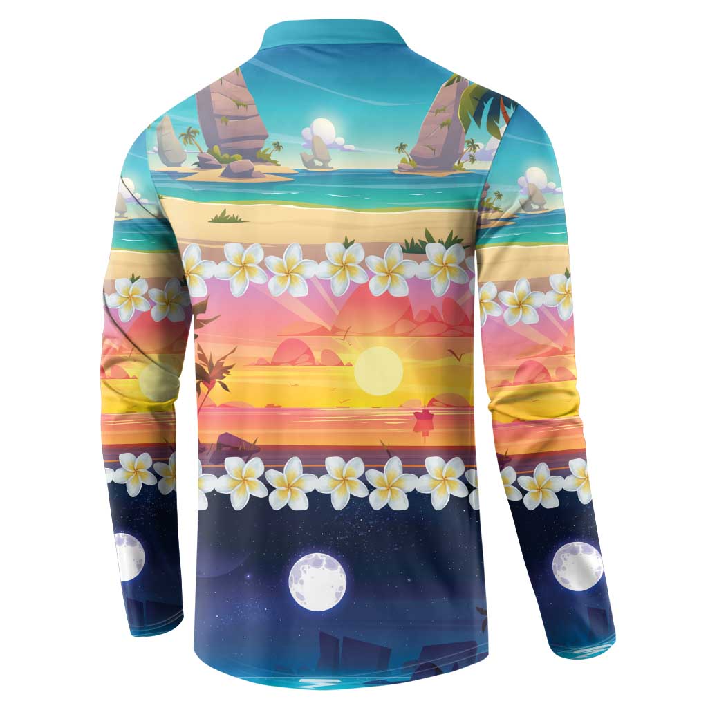 Hawaii Beach Landscape Time-Lapse Button Sweatshirt Tropical Plumeria Flowers - Wonder Print Shop