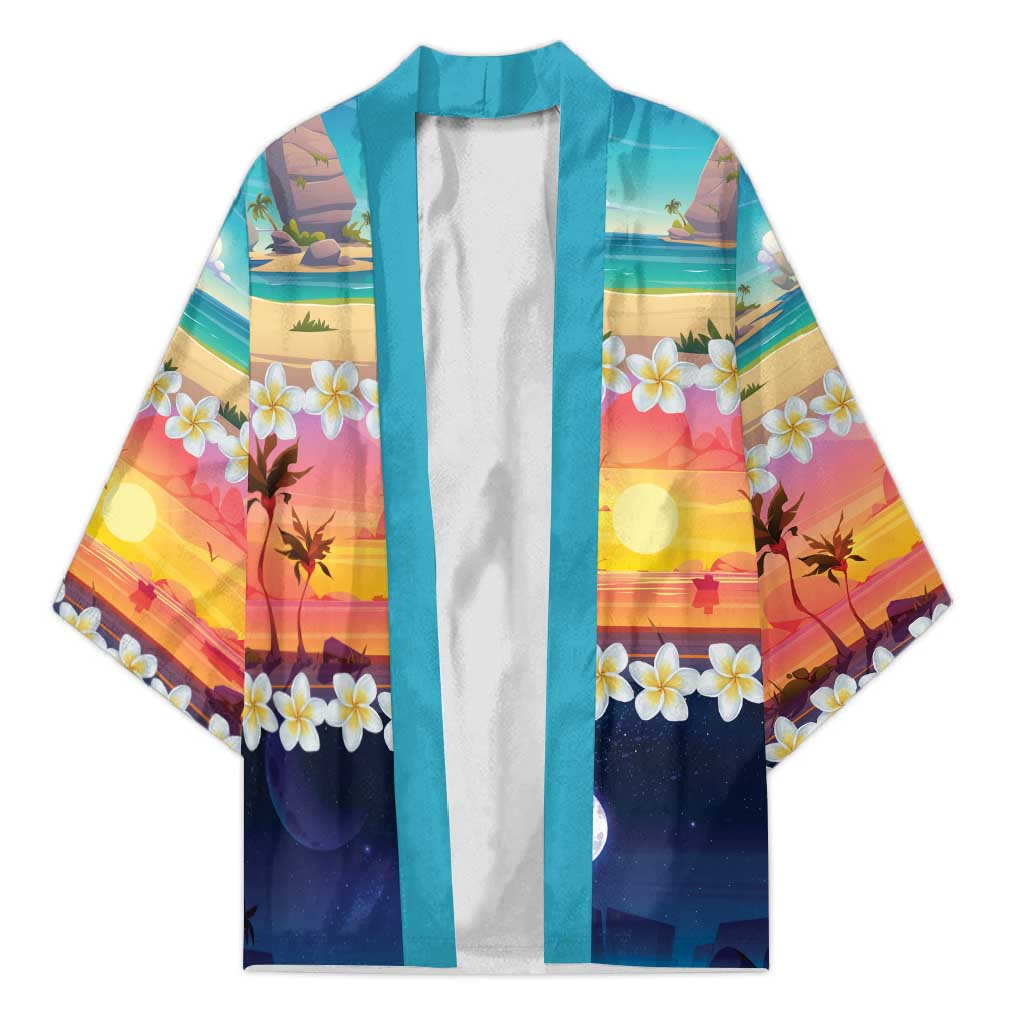 Hawaii Beach Landscape Time-Lapse Kimono Tropical Plumeria Flowers - Wonder Print Shop