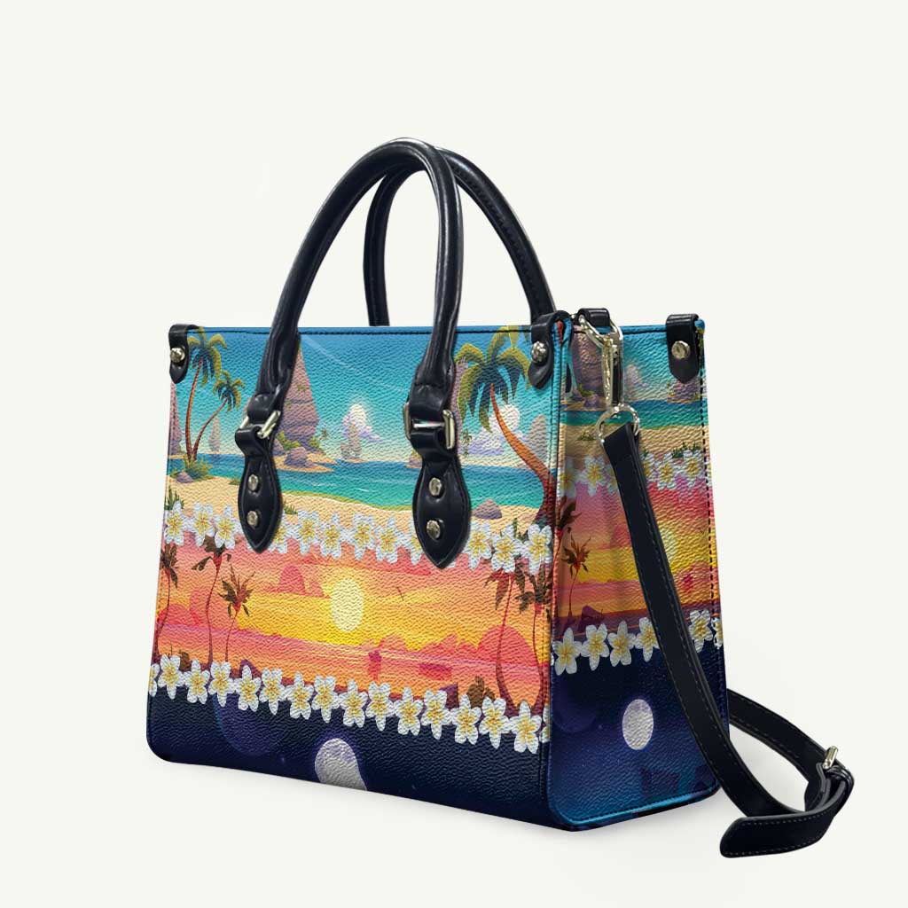 Hawaii Beach Landscape Time-Lapse Leather Bag Tropical Plumeria Flowers - Wonder Print Shop