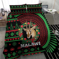 Black Malawi Christmas bedding set with antelope head mandala and holiday icons
