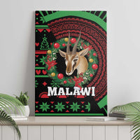 Malawi canvas wall art featuring gazelle head and red holiday wreath with green pattern