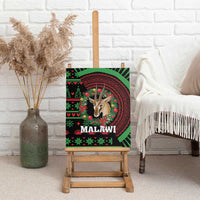Malawi canvas wall art on easel with gazelle head and red wreath design