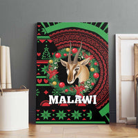 Malawi canvas wall art with gazelle portrait, red circular wreath, and MALAWI lettering