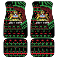 Black car floor mats set of four with green/red Christmas African patterns and lion crest